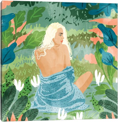 Jungle Vibes Canvas Art Print - Pantone 2020 Classic Blue