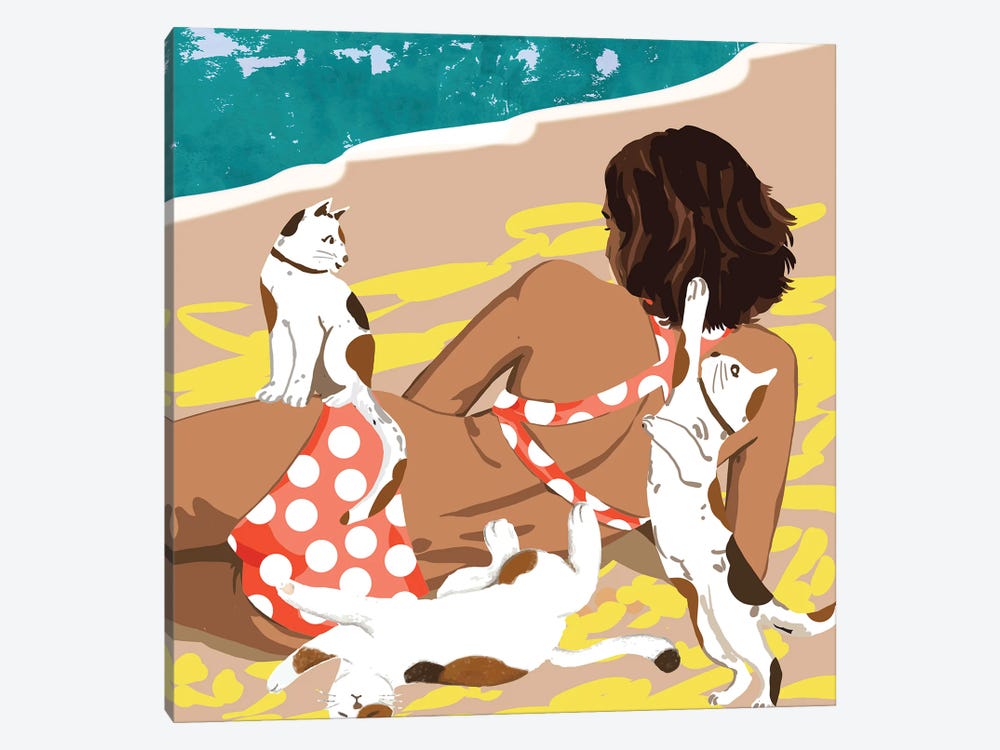Cat Mom On The Beach by 83 Oranges 1-piece Canvas Artwork