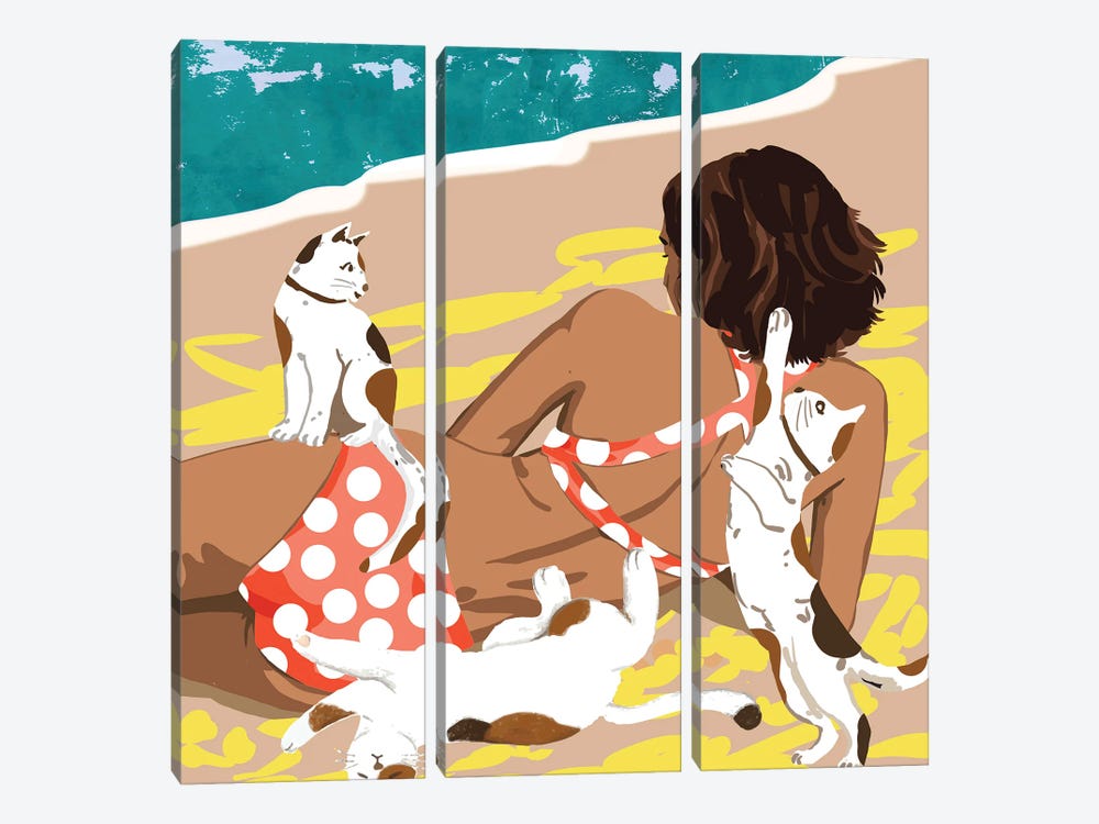 Cat Mom On The Beach by 83 Oranges 3-piece Canvas Art