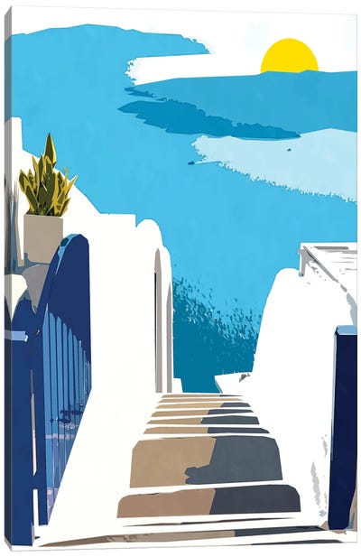 Santorini Morning Canvas Art Print - Stairs & Staircases