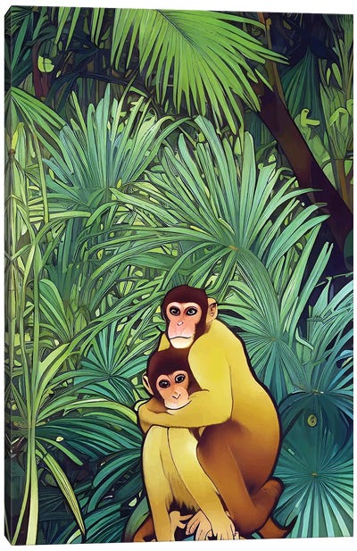 Monkey Love, Tropical Jungle Canvas Art Print - Jungles