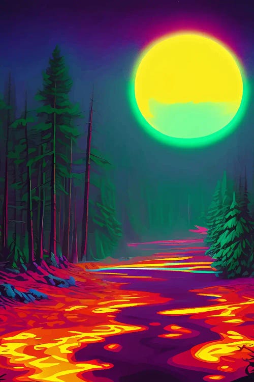 Neon Moon, Glow Forest, Nature Landscape Adventure