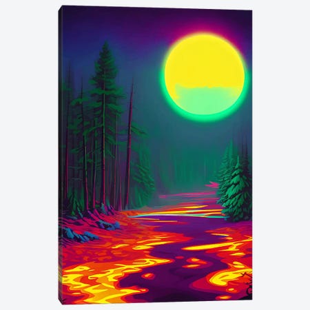 Neon Moon, Glow Forest, Nature Landscape Adventure Canvas Print #UMA1821} by 83 Oranges Canvas Art Print