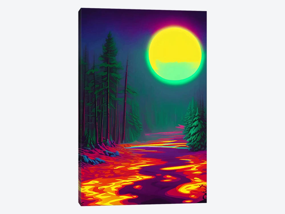 Neon Moon, Glow Forest, Nature Landscape Adventure by 83 Oranges 1-piece Canvas Wall Art