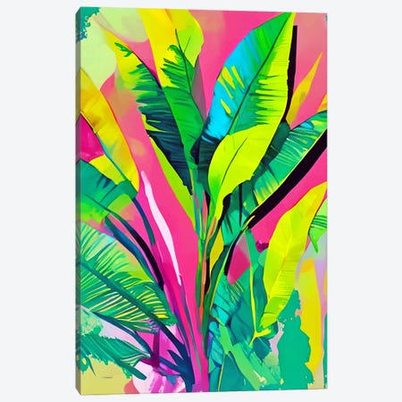 Pink Summer And Banana Leaves Canvas Print #UMA1958} by 83 Oranges Canvas Art Print