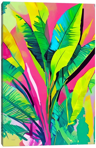 Pink Summer And Banana Leaves Canvas Art Print - 83 Oranges