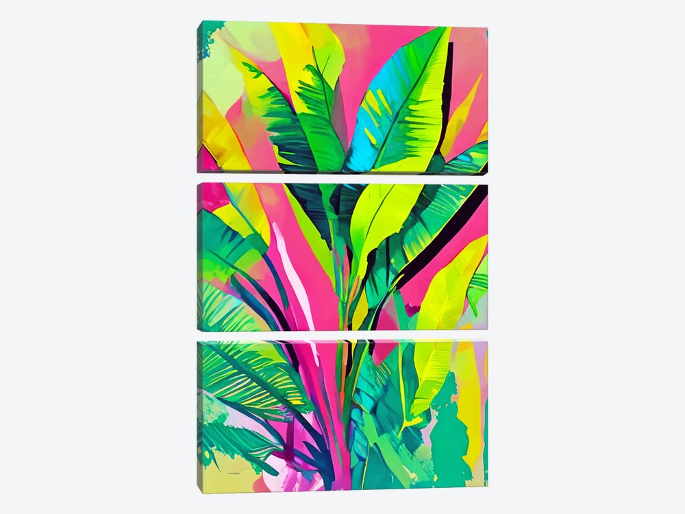 Pink Summer And Banana Leaves by 83 Oranges 3-piece Canvas Art Print