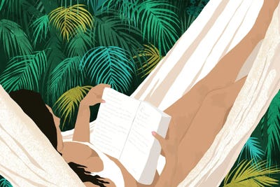 Summer Hammock Reading by 83 Oranges framed wall art