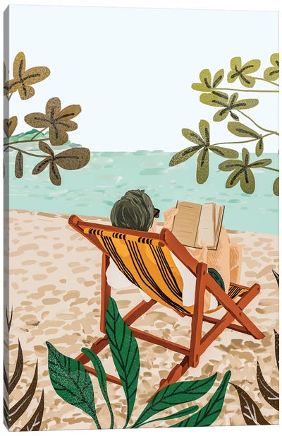 Vacay Book Club Canvas Art Print - Tropical Beach Art