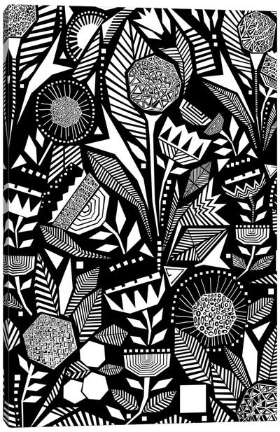 African Tribal Canvas Art Print - Black & White Patterns