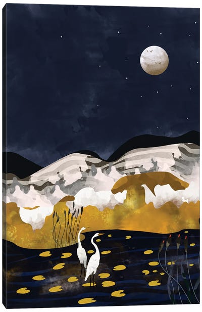 Midnight Lake Canvas Art Print - Heron Art
