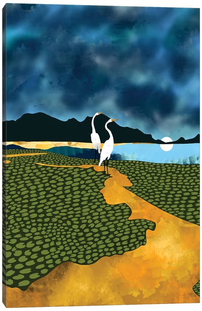 Great Egrets On Honeymoon Island Canvas Art Print - Egret Art