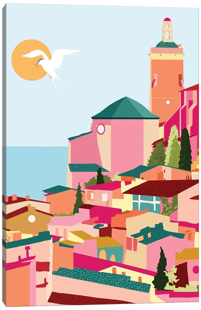 Crimson Rouge, Colorful Architecture Buildings Canvas Art Print - Mediterranean Décor