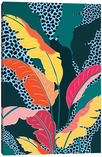 Teal And Tangerine, Botanical Nature Jungle Plants Canvas Art Print - Bird of Paradise Art