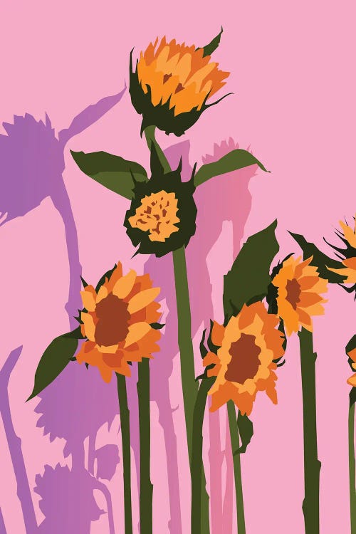 Golden Sunflowers Inside, Botanical Nature Floral Plants Painting by 83 Oranges wall art
