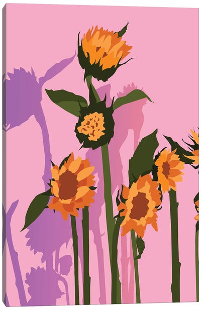 Golden Sunflowers Inside, Botanical Nature Floral Plants Painting Canvas Art Print