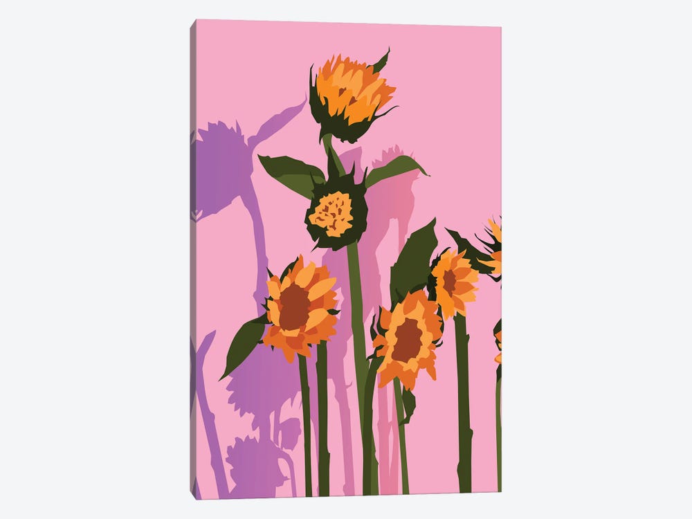 Golden Sunflowers Inside, Botanical Nature Floral Plants Painting by 83 Oranges 1-piece Canvas Print