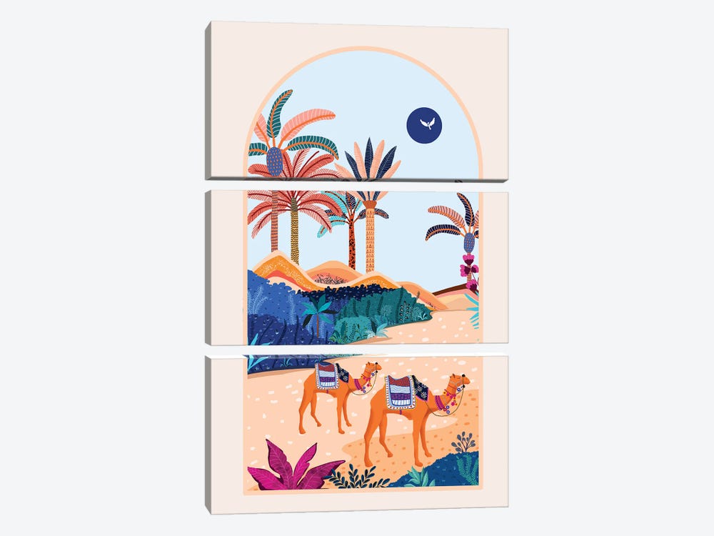 The Arabian Desert, Nature Landscape Travel Illustration by 83 Oranges 3-piece Canvas Art Print