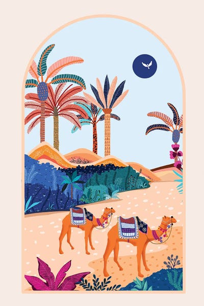 Camels: The Arabian Desert, Nature Landscape Travel Illustration by 83 Oranges