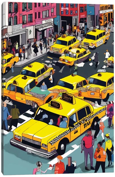 New York Minute, Yellow Taxi Cab Canvas Art Print - 83 Oranges