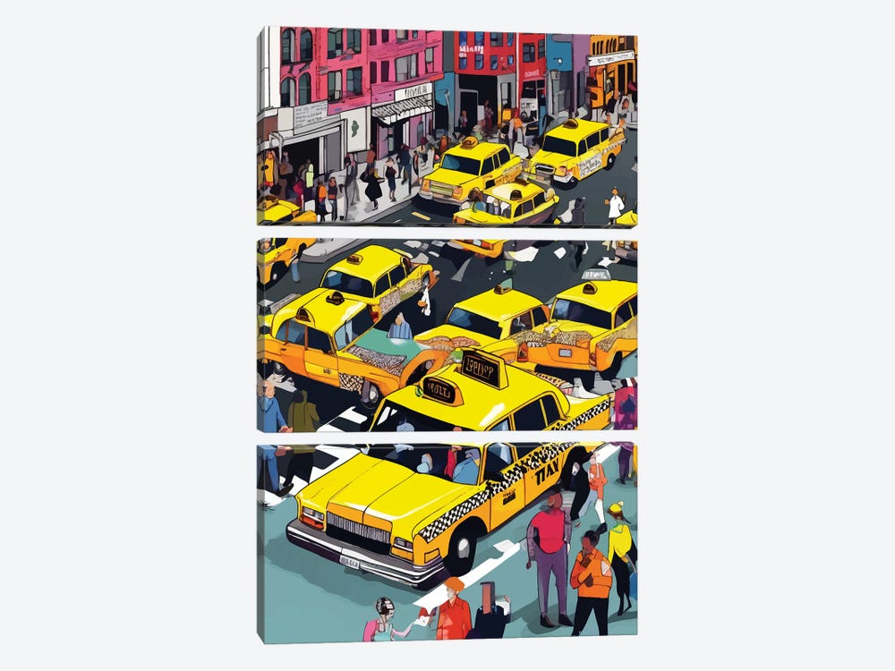 New York Minute, Yellow Taxi Cab by 83 Oranges 3-piece Canvas Art