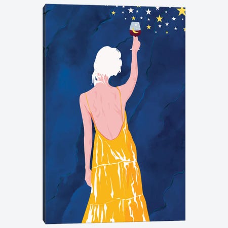 Pour Me Some Magic, Moon Stars Night Sky Canvas Print #UMA2347} by 83 Oranges Art Print