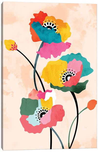 Dopamine Floral, Botanical Watercolor Eclectic Flowers Plants Canvas Art Print - 83 Oranges