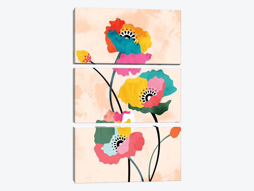 Dopamine Floral, Botanical Watercolor Eclectic Flowers Plants by 83 Oranges 3-piece Art Print