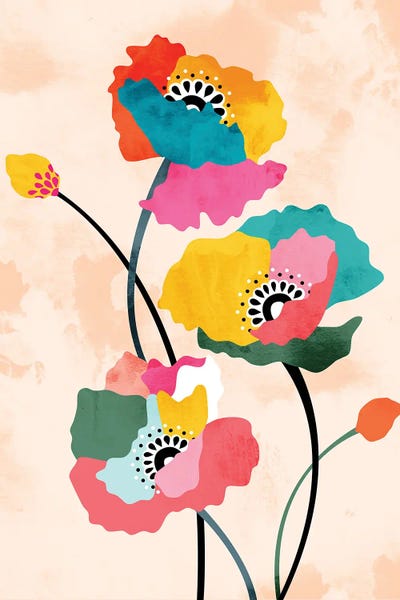 Poppies: Dopamine Floral, Botanical Watercolor Eclectic Flowers Plants by 83 Oranges