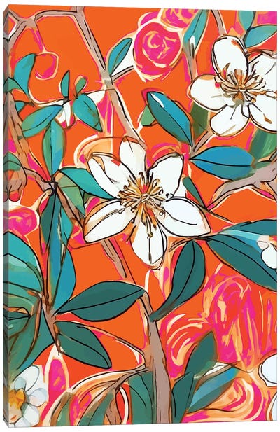 Orange Blossom Forest, Tropical Vintage Botanical Floral Canvas Art Print - Blossom Art