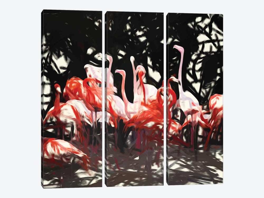 Flamingoes Under The Banyan Tree 3-piece Canvas Artwork