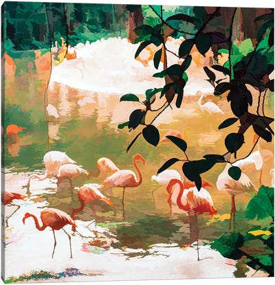 Flamingo Sighting Canvas Art Print - Flamingo Art