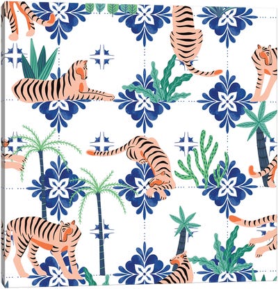 Tigers In Morocco Canvas Art Print - Moroccan Patterns