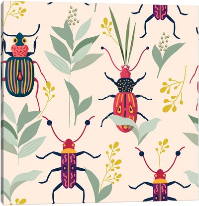 Summer Bugs Canvas Art Print - Beetle Art
