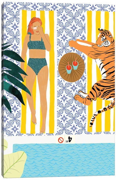 How To Vacay With Your Tiger Canvas Art Print - Swimming Art
