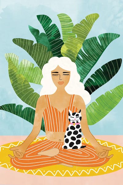 Meditation With Thy Cat by 83 Oranges framed canvas print