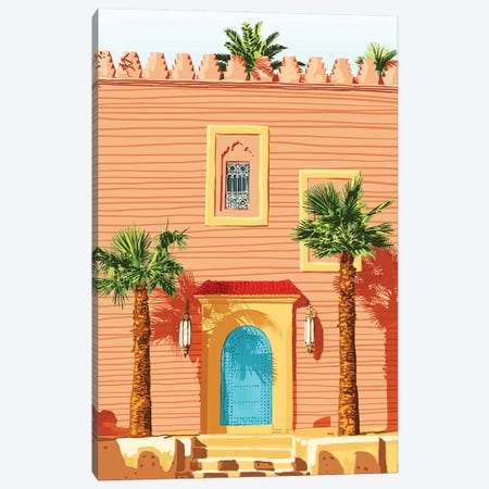 The Blue Door, Tropical Architecture Morocco, Spain Building Interior Palm Illustration Painting Canvas Print #UMA876} by 83 Oranges Canvas Print