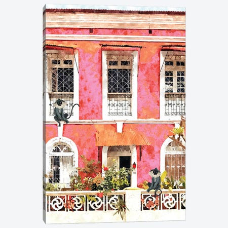 Monkey Business, Colorful Building Architecture, Tropical Goa Mexico Bohemian Watercolor Painting Canvas Print #UMA877} by 83 Oranges Art Print