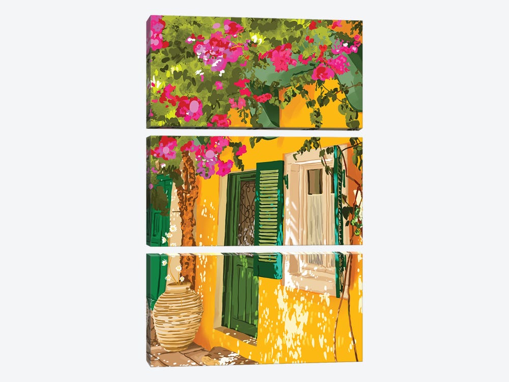 Living In The Sunshine. Always, Travel Sunny Summer Architecture Greece Spain Building Illustration by 83 Oranges 3-piece Canvas Artwork