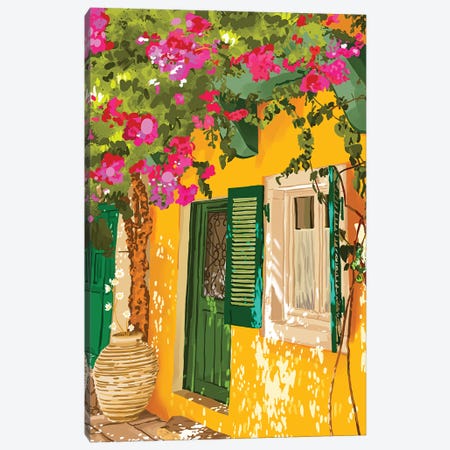 Living In The Sunshine. Always, Travel Sunny Summer Architecture Greece Spain Building Illustration Canvas Print #UMA883} by 83 Oranges Art Print