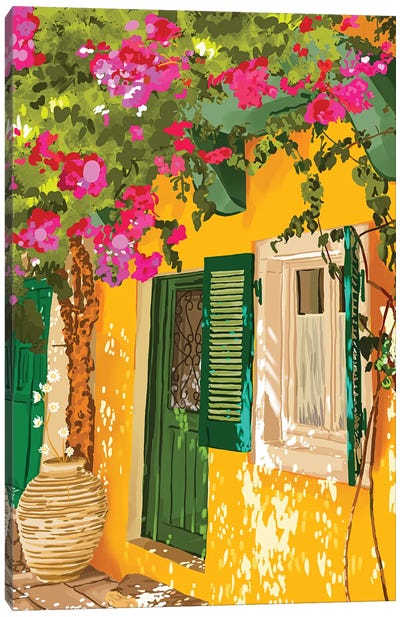 Living In The Sunshine. Always, Travel Sunny Summer Architecture Greece Spain Building Illustration Canvas Art Print - Greece Art
