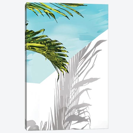 Palms In My Backyard, Tropical Greece Architecture Travel Painting, Summer Scenic Building Canvas Print #UMA884} by 83 Oranges Canvas Art
