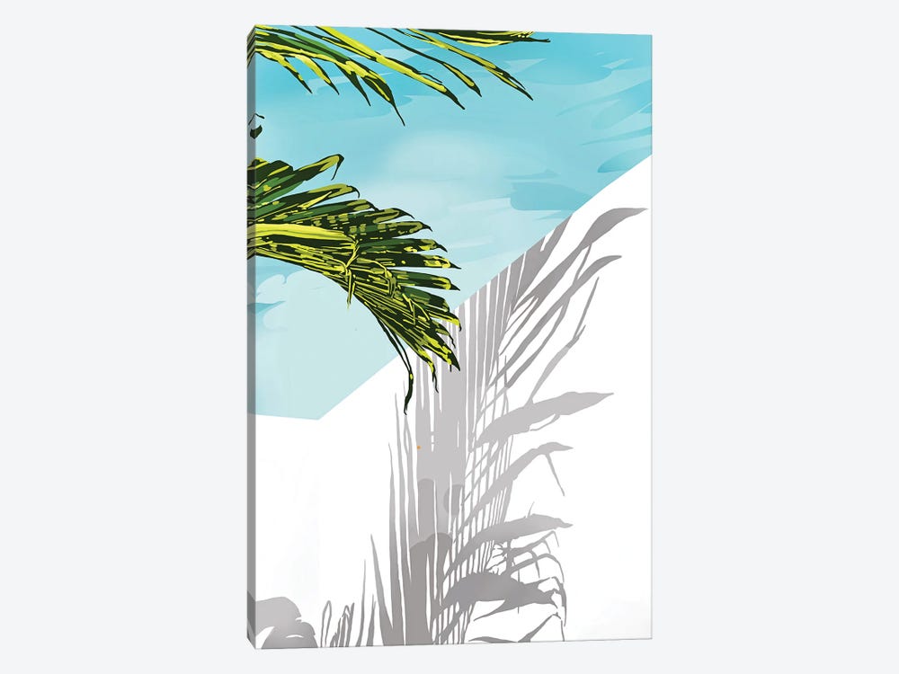 Palms In My Backyard, Tropical Greece Architecture Travel Painting, Summer Scenic Building by 83 Oranges 1-piece Art Print