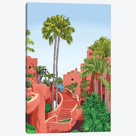 Tropical Architecture, Mexico Exotic Places Building Illustration Bohemian Painting Palm Canvas Print #UMA886} by 83 Oranges Canvas Wall Art