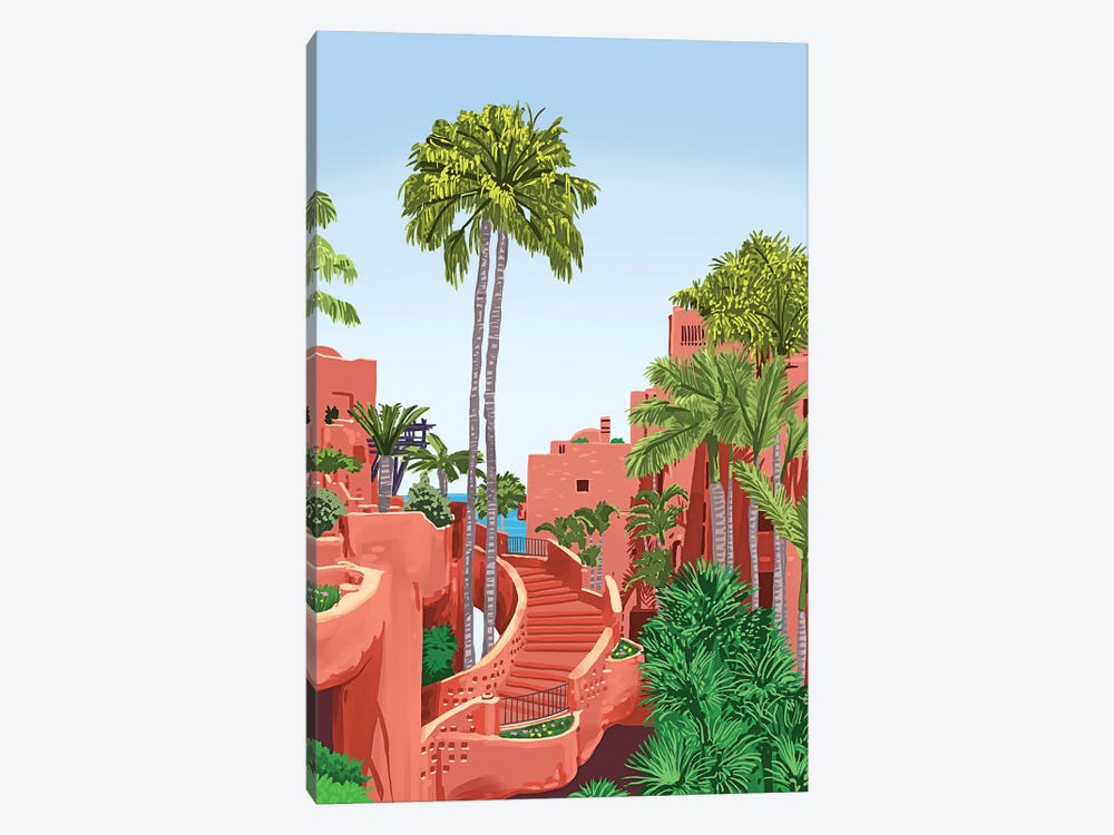 Tropical Architecture, Mexico Exotic Places Building Illustration Bohemian Painting Palm by 83 Oranges 1-piece Canvas Art Print