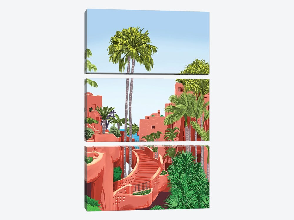 Tropical Architecture, Mexico Exotic Places Building Illustration Bohemian Painting Palm by 83 Oranges 3-piece Art Print