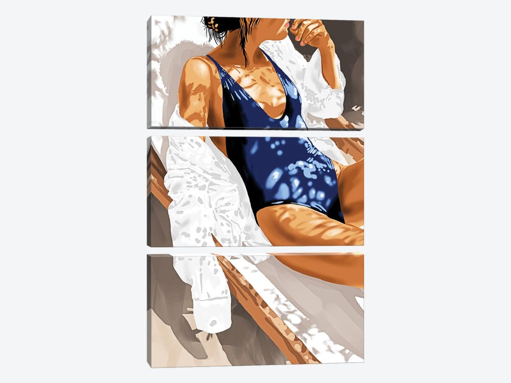 Girls Just Wanna Have Sun Painting, Woman Fashion Swim Beach Vacation Travel Summer Illustration 3-piece Canvas Print