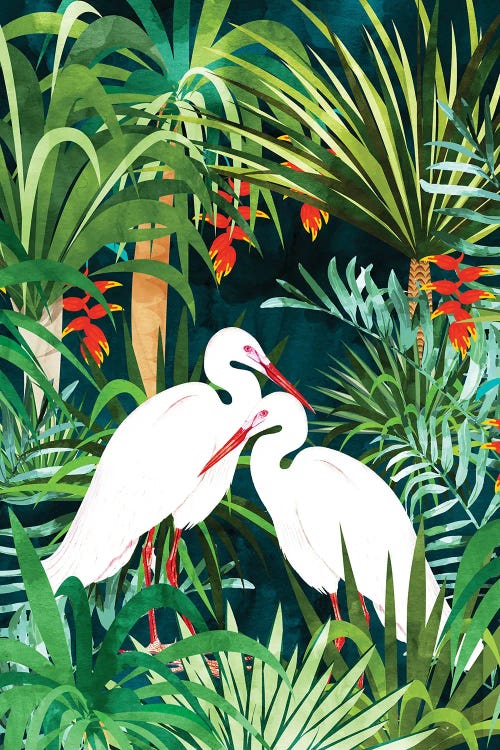 To Me, You're Perfect, Tropical Jungle Heron Watercolor Vibrant Painting, Stork Birds Wildlife Love