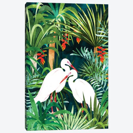 To Me, You're Perfect, Tropical Jungle Heron Watercolor Vibrant Painting, Stork Birds Wildlife Love Canvas Print #UMA893} by 83 Oranges Canvas Art