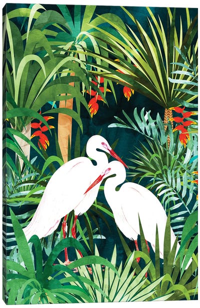 To Me, You're Perfect, Tropical Jungle Heron Watercolor Vibrant Painting, Stork Birds Wildlife Love Canvas Art Print - Heron Art